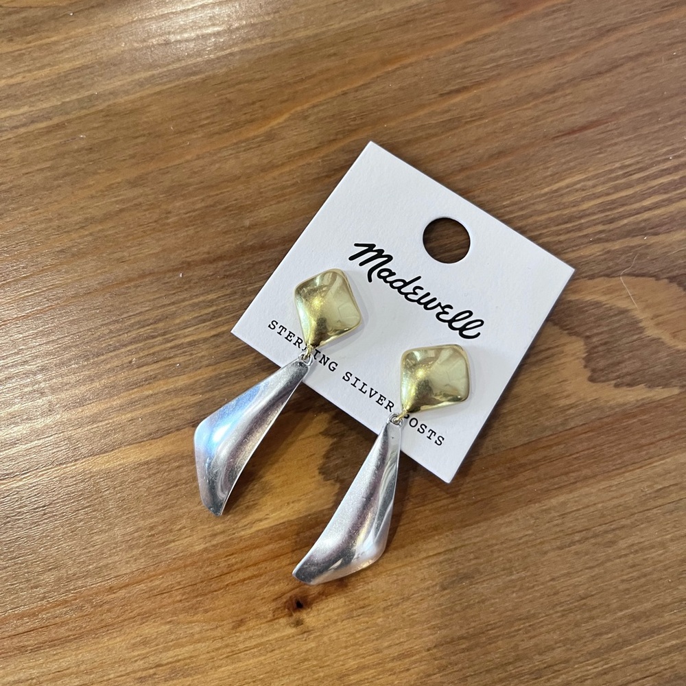 Madewell Two-Tone Silver and Gold Geometric Post Earrings New with Tags